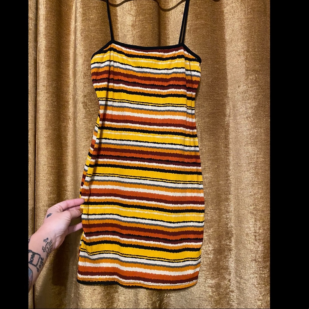 Warm tone striped stretchy mini dress